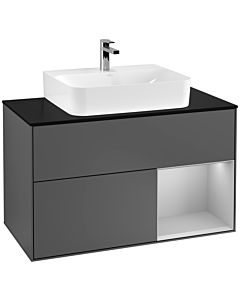 Villeroy und Boch Finion Villeroy und Boch G122GJGK 100cm, plaque de finition noir mat, Emotion, étagère à droite gris clair mat, anthracite mat