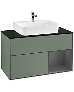 Villeroy und Boch Finion Villeroy und Boch G122GKGM 100cm, plaque de finition noir mat, Emotion, étagère droite Anthracite mat, Olive Matt Lacquer