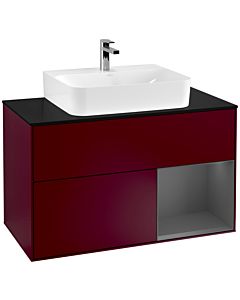 Villeroy und Boch Finion Villeroy und Boch G122GKHB 100cm, plaque de finition noir mat, Emotion, étagère droite Anthracite mat, Peony Matt