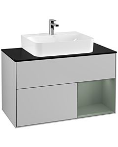 Villeroy und Boch Finion Villeroy und Boch Finion G122GMGJ 100cm, cover plate black matt, Emotion, shelf on the right Olive Matt Lacquer , light gray matt