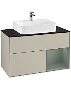 Villeroy und Boch Finion Villeroy und Boch Finion G122GMHH 100cm, cover plate black matt, Emotion, shelf on the right Olive Matt Lacquer , Sand Matt Lacquer