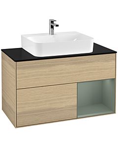 Villeroy und Boch Finion Villeroy und Boch Finion G122GMPC 100cm, cover plate black matt, Emotion, shelf on the right Olive Matt Lacquer , Oak Veneer