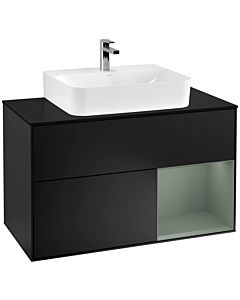 Villeroy und Boch Finion Villeroy und Boch Finion G122GMPD 100cm, cover plate black matt, Emotion, shelf on the right Olive Matt Lacquer , black matt lacquer