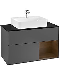 Villeroy und Boch Finion Villeroy und Boch G122GNGK 100cm, plaque de finition noir mat, Emotion, étagère à droite placage noyer, Anthracite mat