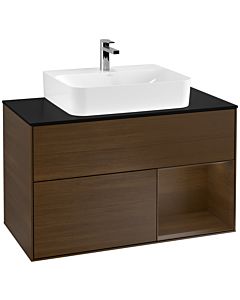 Villeroy und Boch Finion Villeroy und Boch G122GNGN 100cm, plaque de finition noir mat, Emotion, étagère à droite Placage noyer, Placage noyer