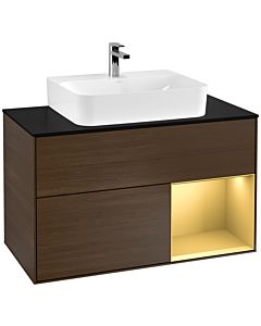 Villeroy und Boch Finion Villeroy und Boch Finion G122HFGN 100cm, cover plate matt black, Emotion, shelf on the right matt gold, walnut veneer