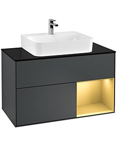 Villeroy und Boch Finion Villeroy und Boch Finion G122HFHG 100cm, cover plate matt black, Emotion, shelf on the right matt gold, midnight Blue Matt Lacquer
