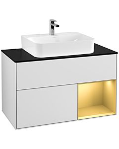 Villeroy und Boch Finion Villeroy und Boch G122HFMT 100cm, plaque de finition noir mat, Emotion, étagère droite or mat, blanc laqué mat