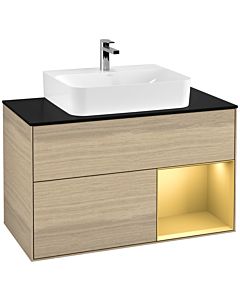 Villeroy und Boch Finion Villeroy und Boch G122HFPC 100cm, plaque de finition noir mat, Emotion, étagère droite or mat, Oak Veneer