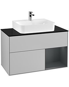 Villeroy und Boch Finion Waschtischunterschrank G122HGGJ 100cm, Abdeckplatte black matt, Emotion, Regal rechts Midnight Blue Matt Lacquer, Light grey matt