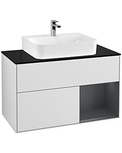 Villeroy und Boch Finion Waschtischunterschrank G122HGMT 100cm, Abdeckplatte black matt, Emotion, Regal rechts Midnight Blue Matt Lacquer, White matt lacquer