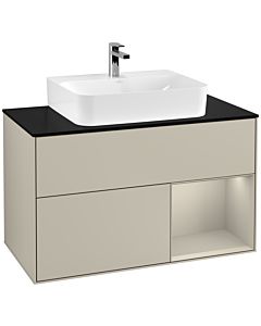 Villeroy und Boch Finion Villeroy und Boch G122HHHH 100cm, plaque de recouvrement noir mat, émotion, étagère à droite Sand mat, Sand Matt Lacquer