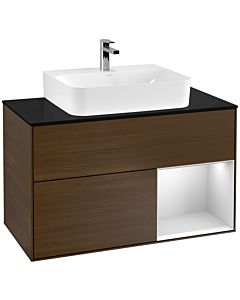 Villeroy und Boch Finion Villeroy und Boch Finion G122MTGN 100cm, cover plate black matt, Emotion, shelf on the right white matt lacquer, walnut veneer
