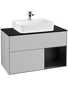 Villeroy und Boch Finion Waschtischunterschrank G122PDGJ 100cm, Abdeckplatte black matt, Emotion, Regal rechts Black matt lacquer, Light grey matt