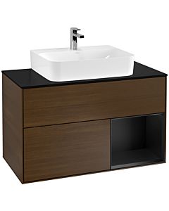 Villeroy und Boch Finion Villeroy und Boch G122PDGN 100cm, plaque de finition noir mat, émotion, étagère à droite laqué noir mat, placage noyer