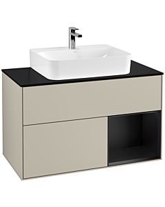 Villeroy und Boch Finion Waschtischunterschrank G122PDHH 100cm, Abdeckplatte black matt, Emotion, Regal rechts Black matt lacquer, Sand Matt Lacquer