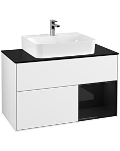 Villeroy und Boch Finion Villeroy und Boch G122PHGF 100cm, plaque de finition noir mat, émotion, étagère à droite Glossy Black Lacquer , laqué blanc brillant
