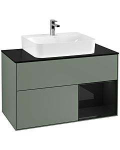 Villeroy und Boch Finion Villeroy und Boch G122PHGM 100cm, plaque de finition noir mat, Emotion, étagère à droite Glossy Black Lacquer , Olive Matt Lacquer