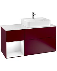 Villeroy und Boch Finion Villeroy und Boch G141GFHB 120cm, plaque de finition blanc mat, émotion, étagère à gauche laqué blanc brillant, Peony Matt