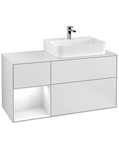 Villeroy und Boch Finion Waschtischunterschrank G141GFMT 120cm, Abdeckplatte white matt, Emotion, Regal links Glossy white lacquer, White matt lacquer