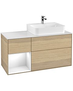 Villeroy und Boch Finion Villeroy und Boch G141GFPC 120cm, plaque de finition blanc mat, Emotion, étagère gauche laqué blanc brillant, Oak Veneer