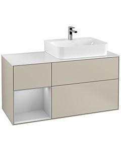 Villeroy und Boch Finion Villeroy und Boch G141GJHH 120cm, plaque de finition blanc mat, Emotion, étagère à gauche gris clair mat, Sand Matt Lacquer