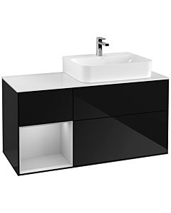 Villeroy und Boch Finion Waschtischunterschrank G141GJPH 120cm, Abdeckplatte white matt, Emotion, Regal links Light grey matt, Glossy Black Lacquer