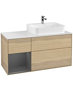 Villeroy und Boch Finion Villeroy und Boch G141GKPC 120cm, plaque de finition blanc mat, Emotion, étagère gauche anthracite mat, Oak Veneer