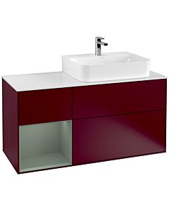 Villeroy und Boch Finion Waschtischunterschrank G141GMHB 120cm, Abdeckplatte white matt, Emotion, Regal links Olive Matt Lacquer, Peony Matt