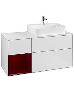 Villeroy und Boch Finion Waschtischunterschrank G141HBMT 120cm, Abdeckplatte white matt, Emotion, Regal links Peony, White matt lacquer