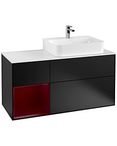 Villeroy und Boch Finion Villeroy und Boch Finion G141HBPD 120cm, cover plate white matt, Emotion, shelf left Peony , black matt lacquer