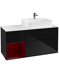 Villeroy und Boch Finion Waschtischunterschrank G141HBPH 120cm, Abdeckplatte white matt, Emotion, Regal links Peony, Glossy Black Lacquer