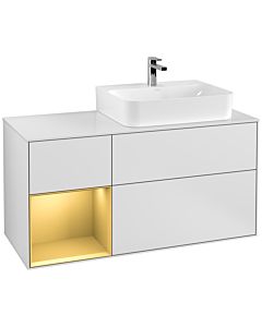 Villeroy und Boch Finion Waschtischunterschrank G141HFMT 120cm, Abdeckplatte white matt, Emotion, Regal links Gold matt, White matt lacquer