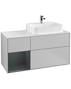 Villeroy und Boch Finion Waschtischunterschrank G141HGGJ 120cm, Abdeckplatte white matt, Emotion, Regal links Midnight Blue Matt Lacquer, Light grey matt