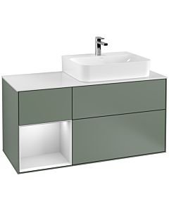 Villeroy und Boch Finion Villeroy und Boch G141MTGM 120cm, plaque de finition blanc mat, Emotion, étagère gauche laqué blanc mat, Olive Matt Lacquer