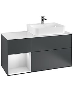 Villeroy und Boch Finion Waschtischunterschrank G141MTHG 120cm, Abdeckplatte white matt, Emotion, Regal links White matt lacquer, Midnight Blue Matt Lacquer