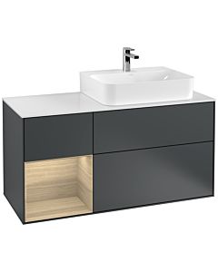 Villeroy und Boch Finion Waschtischunterschrank G141PCHG 120cm, Abdeckplatte white matt, Emotion, Regal links Oak Veneer, Midnight Blue Matt Lacquer