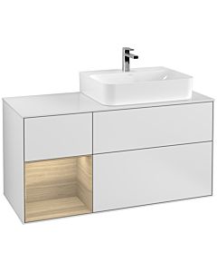 Villeroy und Boch Finion Waschtischunterschrank G141PCMT 120cm, Abdeckplatte white matt, Emotion, Regal links Oak Veneer, White matt lacquer