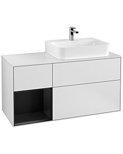 Villeroy und Boch Finion Villeroy und Boch G141PDMT 120cm, plaque de finition blanc mat, Emotion, étagère à gauche laqué noir mat, laqué blanc mat