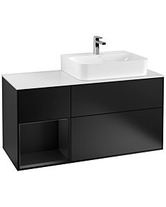 Villeroy und Boch Finion Villeroy und Boch G141PDPD 120cm, plaque de recouvrement blanc mat, Emotion, étagère gauche laqué noir mat, laqué noir mat