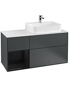 Villeroy und Boch Finion Waschtischunterschrank G141PHHG 120cm, Abdeckplatte white matt, Emotion, Regal links Glossy Black Lacquer, Midnight Blue Matt Lacquer
