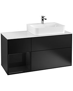 Villeroy und Boch Finion Waschtischunterschrank G141PHPD 120cm, Abdeckplatte white matt, Emotion, Regal links Glossy Black Lacquer, Black matt lacquer