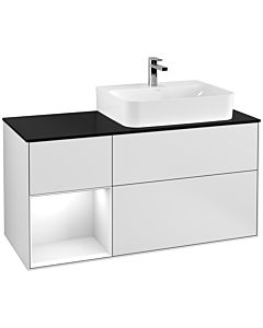 Villeroy und Boch Finion Villeroy und Boch Finion G142GFMT 120cm, cover plate black matt, Emotion, shelf on the left Glossy white lacquer, white matt lacquer