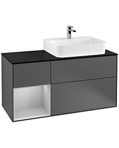 Villeroy und Boch Finion Waschtischunterschrank G142GJGK 120cm, Abdeckplatte black matt, Emotion, Regal links Light grey matt, Anthracite matt