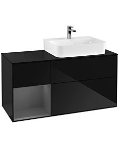Villeroy und Boch Finion Villeroy und Boch G142GKPH 120cm, plaque de finition noir mat, Emotion, étagère gauche Anthracite mat, Glossy Black Lacquer