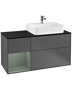 Villeroy und Boch Finion Waschtischunterschrank G142GMGK 120cm, Abdeckplatte black matt, Emotion, Regal links Olive Matt Lacquer, Anthracite matt