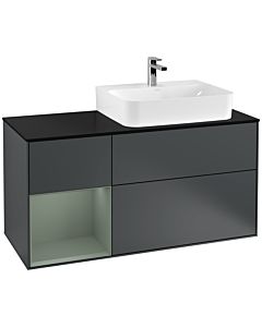 Villeroy und Boch Finion Waschtischunterschrank G142GMHG 120cm, Abdeckplatte black matt, Emotion, Regal links Olive Matt Lacquer, Midnight Blue Matt Lacquer