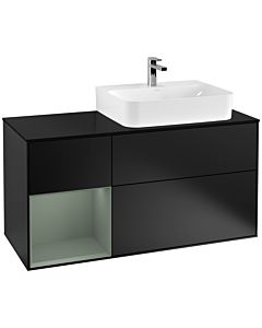 Villeroy und Boch Finion Villeroy und Boch G142GMPD 120cm, plaque de finition noir mat, Emotion, étagère à gauche Olive Matt Lacquer , laqué noir mat