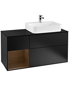 Villeroy und Boch Finion Villeroy und Boch G142GNPD 120cm, plaque de finition noir mat, Emotion, étagère gauche placage noyer, laqué noir mat