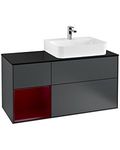 Villeroy und Boch Finion Waschtischunterschrank G142HBHG 120cm, Abdeckplatte black matt, Emotion, Regal links Peony, Midnight Blue Matt Lacquer